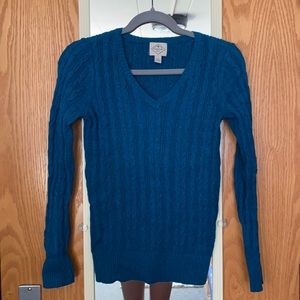 St. John’s Bay- blue vneck sweater, very warm and fits nicely.